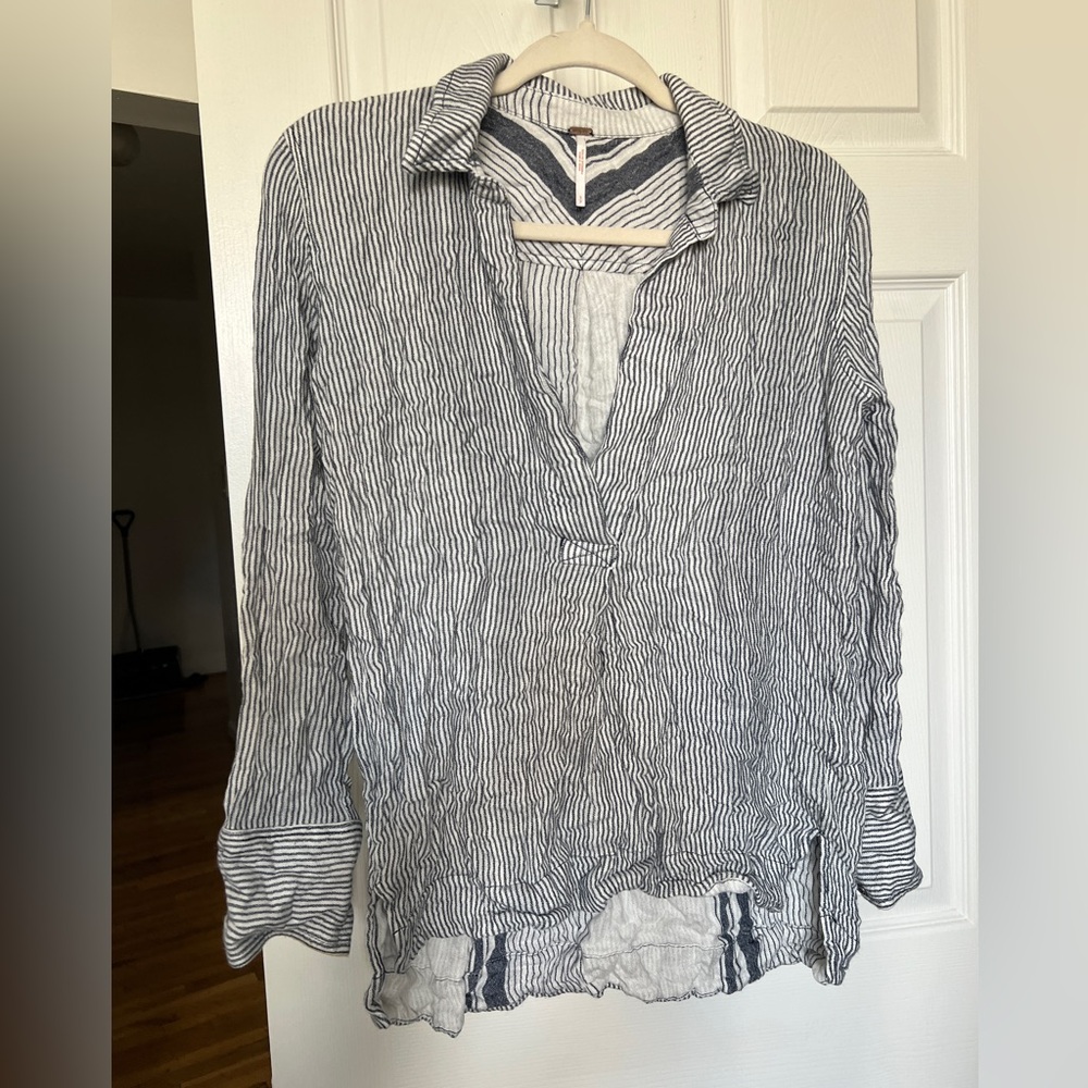We The Free Navy and White Striped V-Neck Tunic